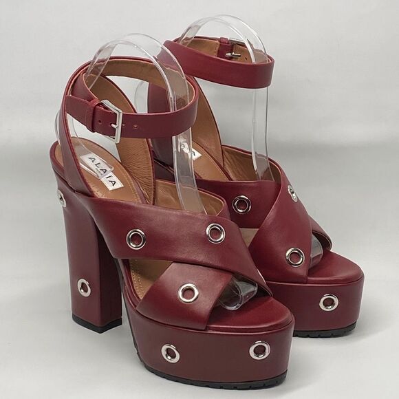 Alaia Eyelets Leather Platform Sandals size 37.5 - Picture 3 of 16